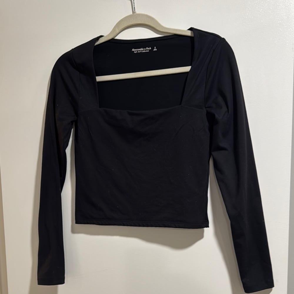 Abercrombie & Fitch Soft Matte Seamless Square Neck Black Long-Sleeve Top